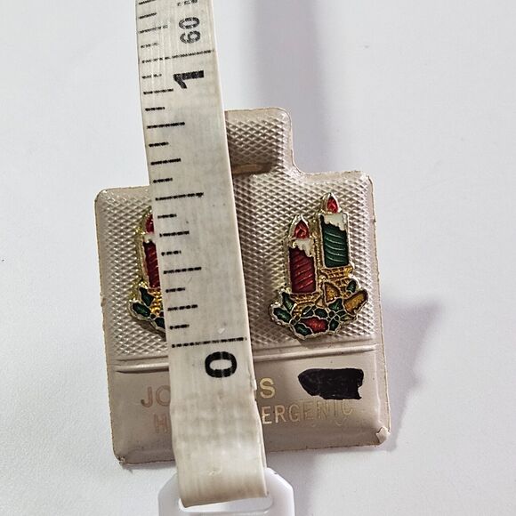 Vintage Jo Deans Christmas Candle Enamel Stud Earrings - Picture 8 of 13